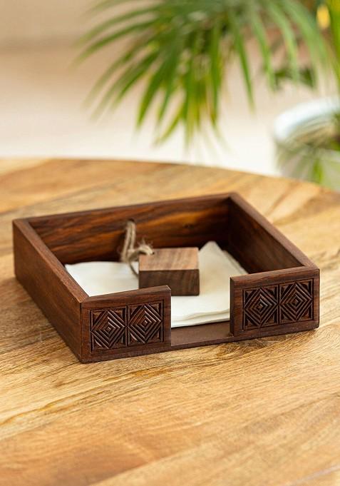 Coffee Brown Wood Tissue Holder
