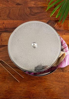 Steel And Gold Pattern Toned Stainless Chapati Box And Tong