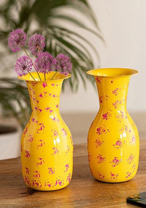 Sunbeam Pink Yellow 2 Pieces Printed Flower Vases