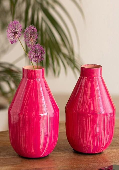 Ruby Pink 2 Pieces Metal Vases