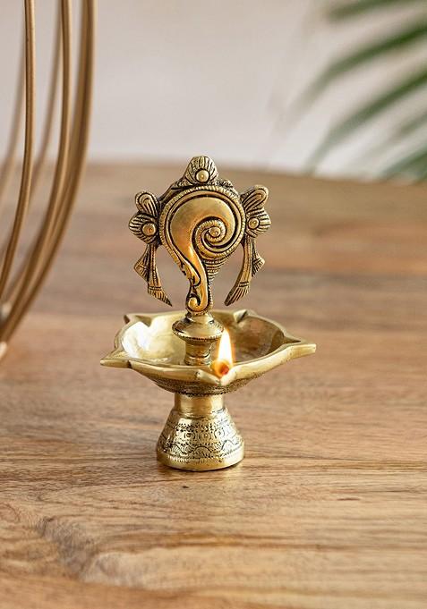 Shankh Balaji Beige Brass Diya