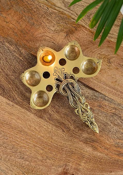 Textured Brass Panch Deep Aarti Pooja Spoon