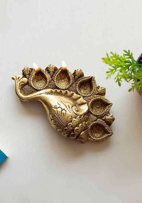 Gold Toned Textured Shankh Shaped Brass Diya