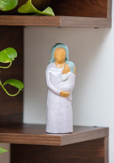 White And Yellow Pure Love Wooden Figurine Showpiece