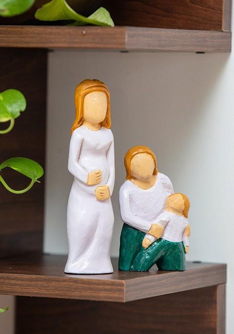 Set Of 2 White Wood Family Tales Hand Crafted Showpiece