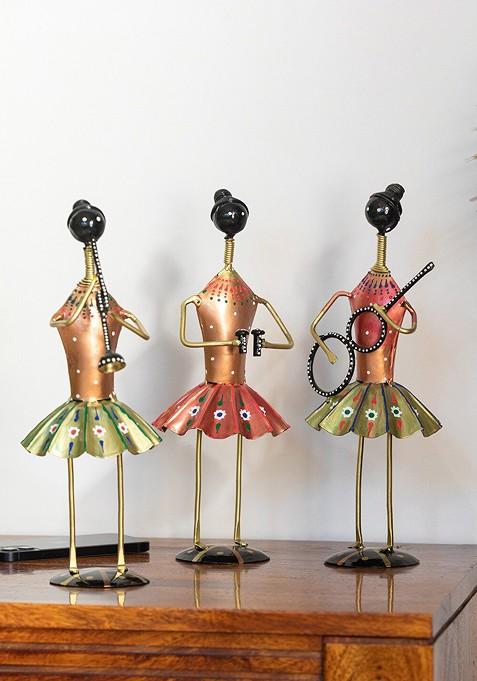 Set Of 3 Green And Rust Decorative Showpiece