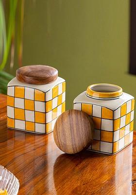 Set Of 2 Ceramic Kitchen Storage Jars And Containers 200 Ml