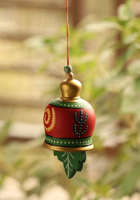 Red And Green Terracotta Handpainted Decorative Bell Hanging Windchimes