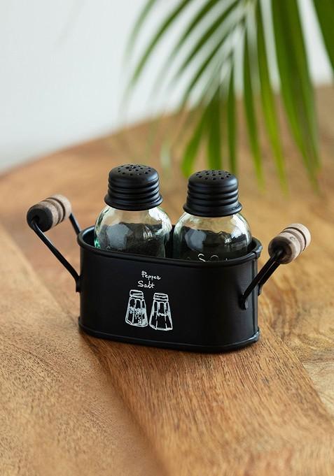 Mason Bottle Transparent And Black 2 Pieces Glass Salt And Pepper Shakers