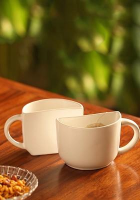 White Set Of 2 Handcrafted Solid Unique Half Ceramic Tea And Coffee Cups