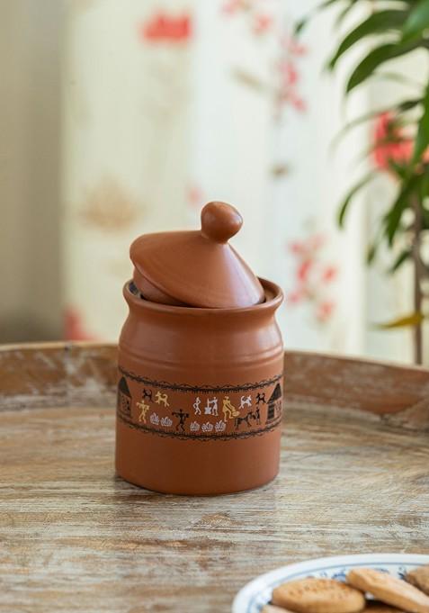 Brown Ceramic Pickle And Chutney Jar