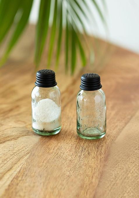 Black And Transparent 2 Pieces Glass Salt And Pepper Shakers
