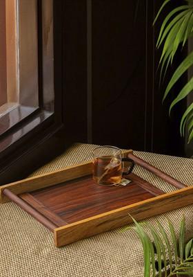 Brown Solid Handcrafted Wooden Serving Tray