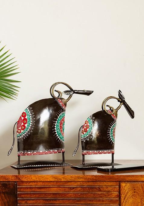 Set Of 2 Black And Green Hand Painted Decorative Showpieces