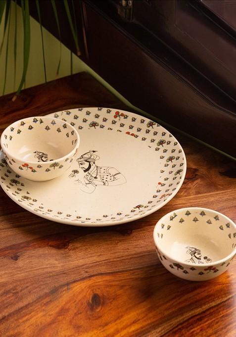 White And Green 3 Pc Printed Ceramic Plates