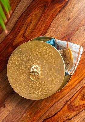Gold Toned Floral Etched Handcrafted Brass Chapati Box