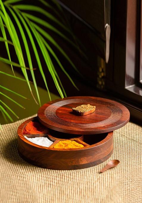 Brown Handcrafted Wooden Spices Storage Box