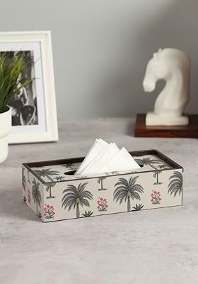 Cream And Green Printed Wooden Tissue Holder