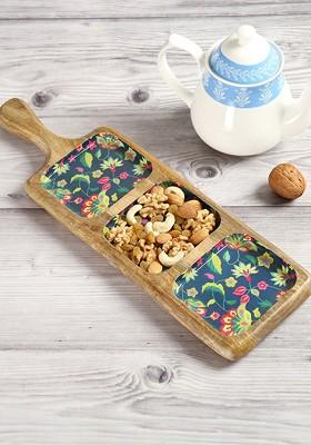 Blue And Brown Printed Food Compartment Platter