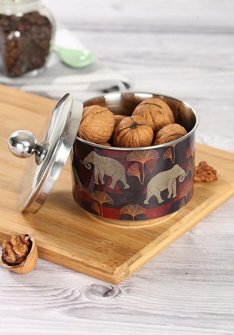 Gallant Tusker Brown Printed Steel Bowl With Lid 220 Ml