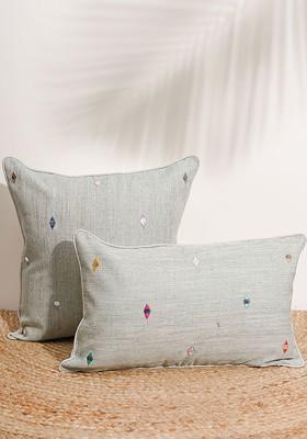 Grey Melange And Pink Geometric Cotton Square Cushion Cover
