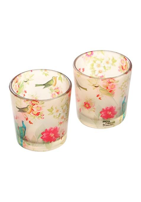 Pink And Green 2Pieces Printed Candle Holders