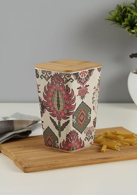 Pink And Off White Bamboo Food Container