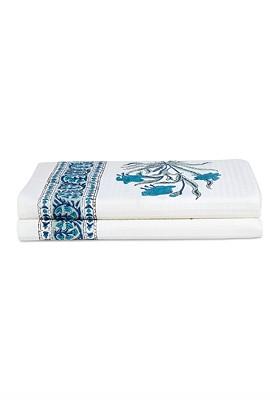 Blue And White 2 Pieces Printed Cotton 170 Gsm Hand Towels