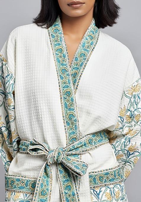 Unisex Printed Cotton Platinum Petal Bath Robe