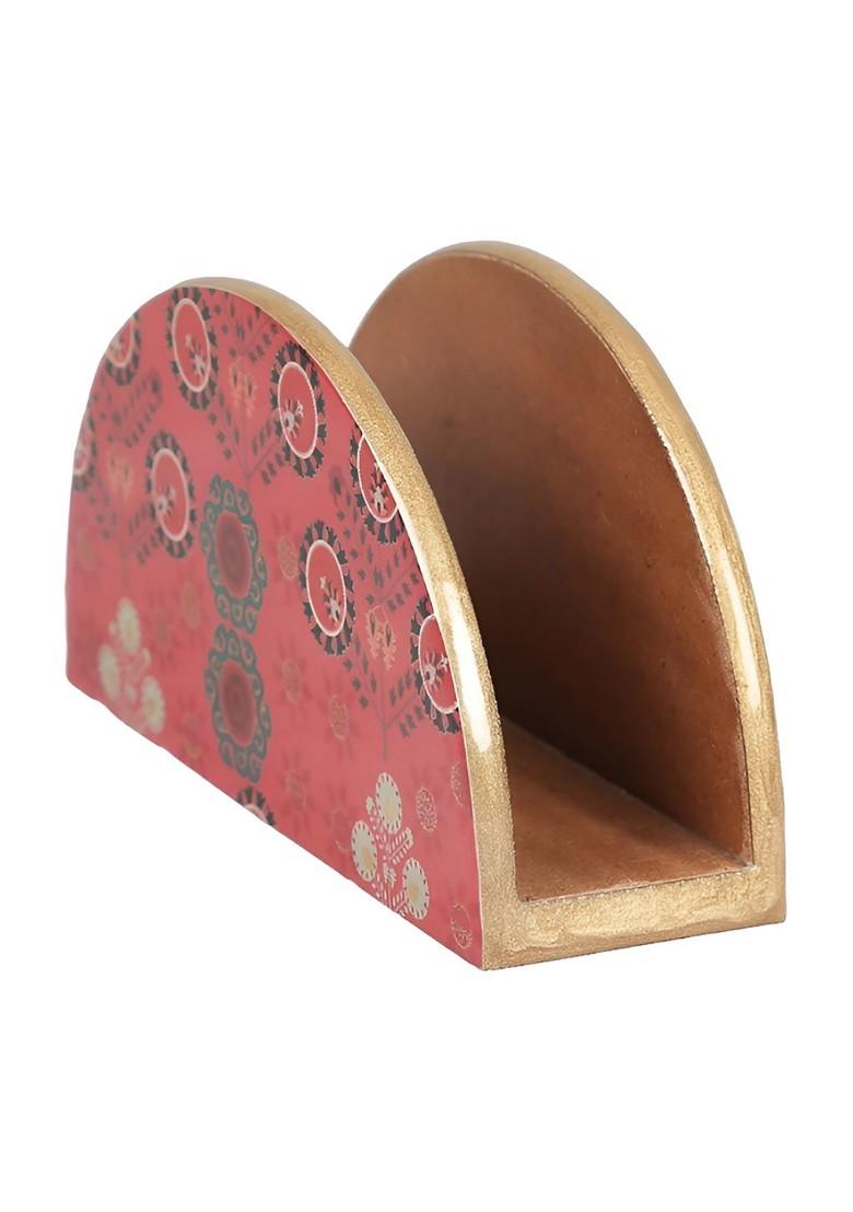 Raceme Rosettes Red Geometric Printed Wooden Tissue Holder