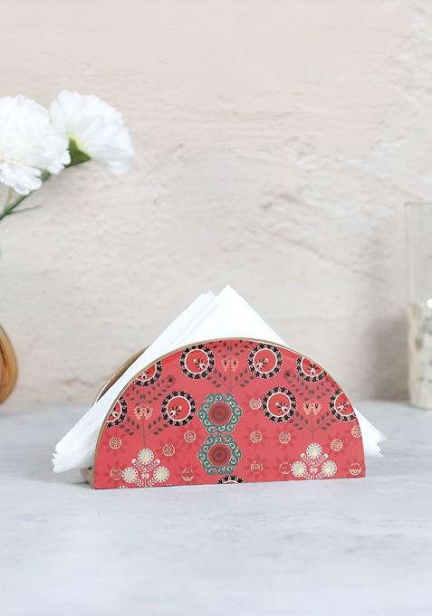 Raceme Rosettes Red Geometric Printed Wooden Tissue Holder