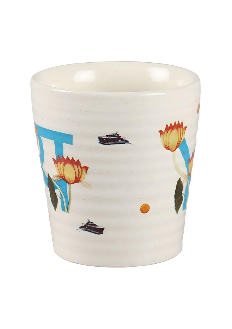 Blue And White Printed Stoneware Glossy Mug 300 Ml