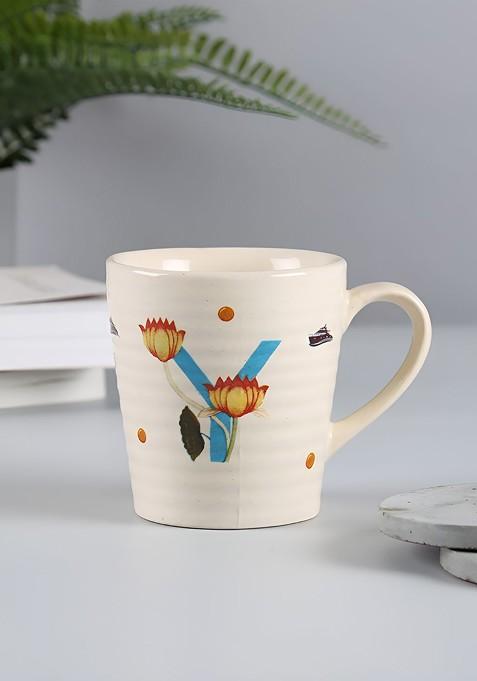 Blue And White Printed Stoneware Glossy Mug 300 Ml