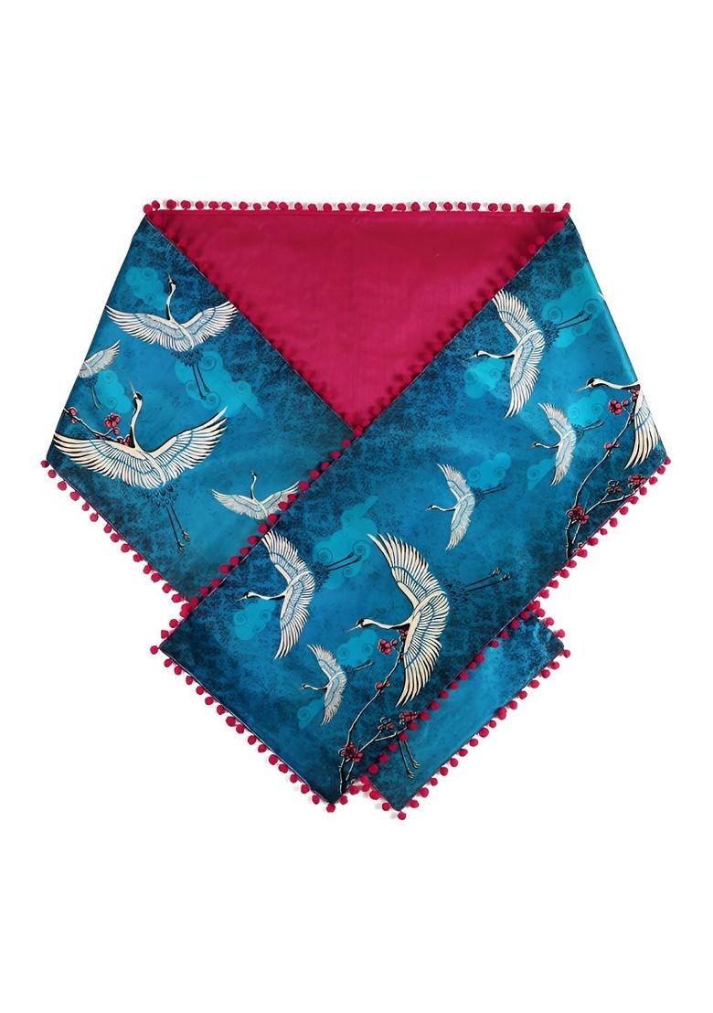 Blue Printed Micro Velvet Table Runner