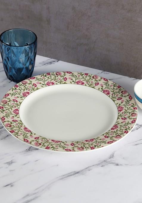 White Printed Dishwasher And Microwave Safe Bone China Plate