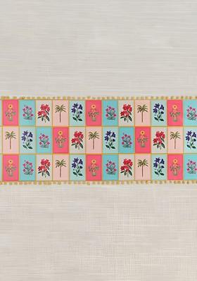 Red And Yellow Printed Micro Velvet Table Runner