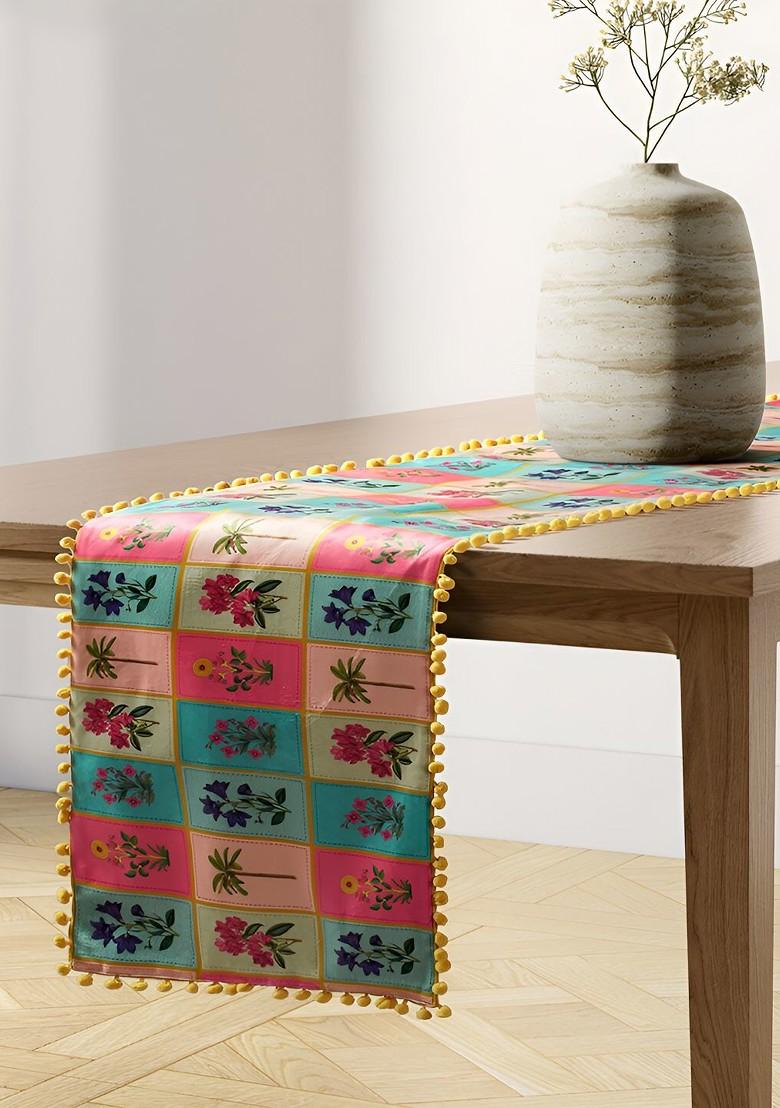 Red And Yellow Printed Micro Velvet Table Runner