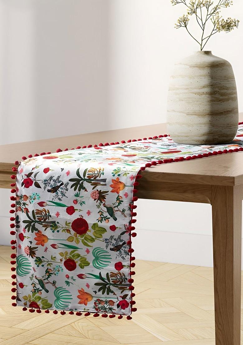 White And Red Printed Micro Velvet Table Runner