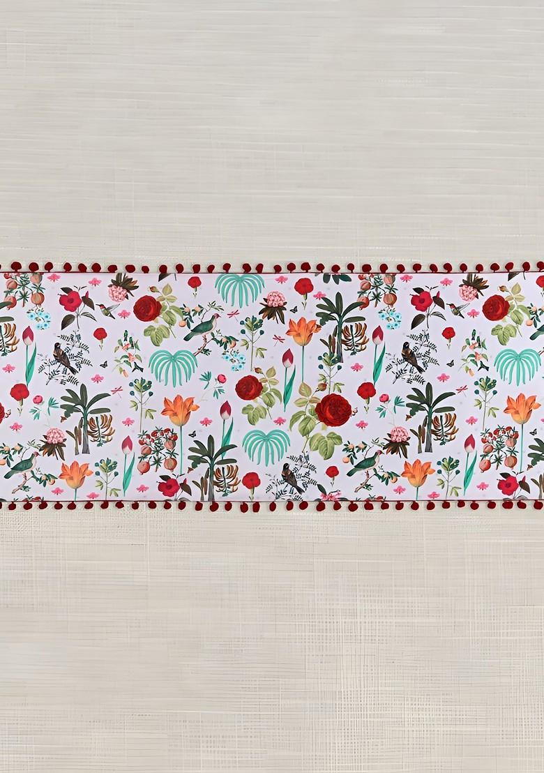 White And Red Printed Micro Velvet Table Runner