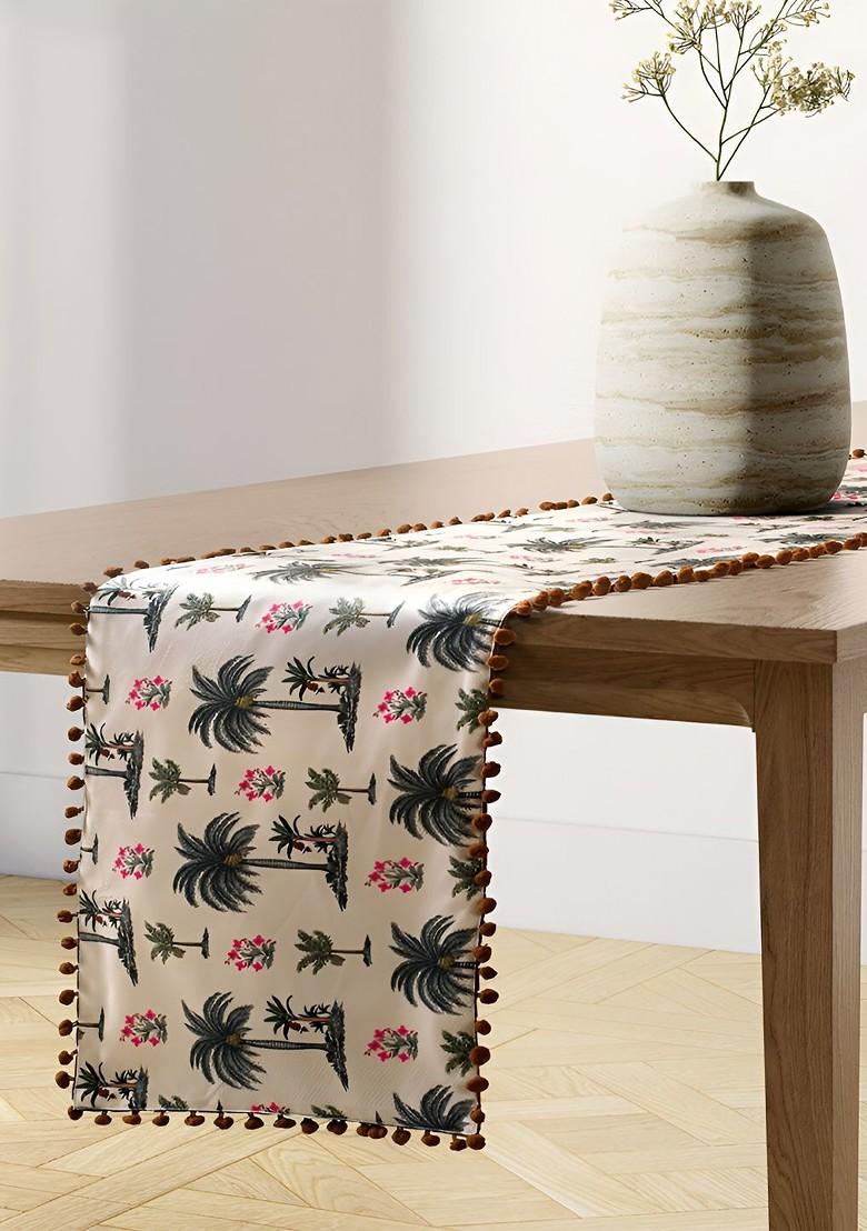 Cream Coloured Printed Micro Velvet Table Runners