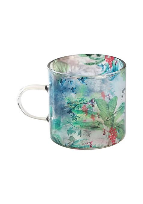 Blue And Green 4 Pieces Printed Glass Matte Mugs