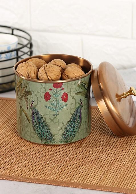 Green Printed Storage Jar