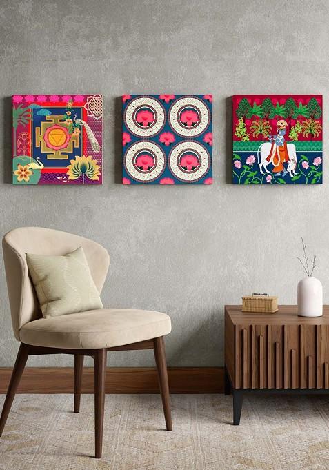 Red And Navy Blue 3 Pieces Framed Wall Art
