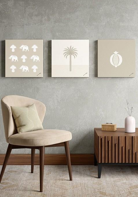 Beige And Cream Colored 3 Pieces Framed Painting Wall Arts