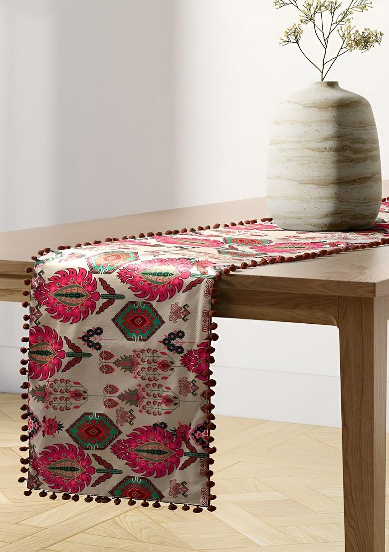 Pink Mystifying Dazzle Printed Velvet Table And Bed Runner