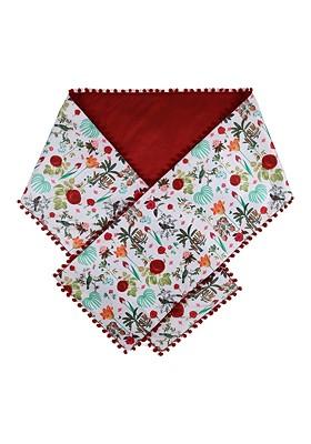 Red And White Micro Printed Velvet Table Runner