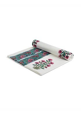 White And Pink Printed Cotton 150 Gsm Bath Towel