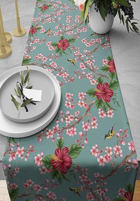 Blue And Red 230 Gsm Perching Floral Printed Table Runner