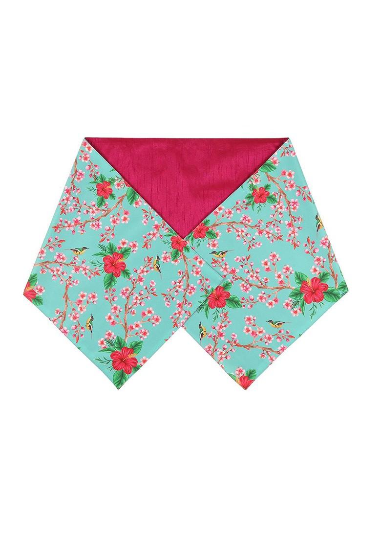 Blue And Red 230 Gsm Perching Floral Printed Table Runner