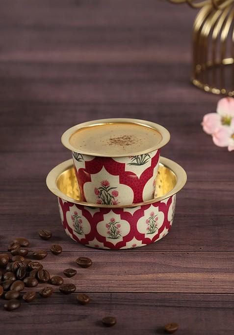 Red 2 Pieces Printed Brass Matte Coffee Tumbler Set